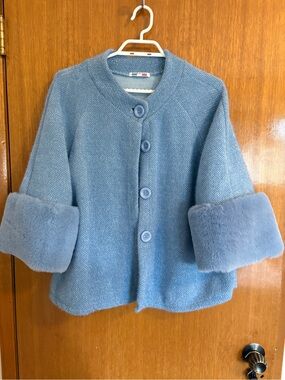 Light Blue Furry Cuff Coat